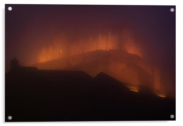 Edinburgh Castle On Eerie Night In Scotland Acrylic by Artur Bogacki