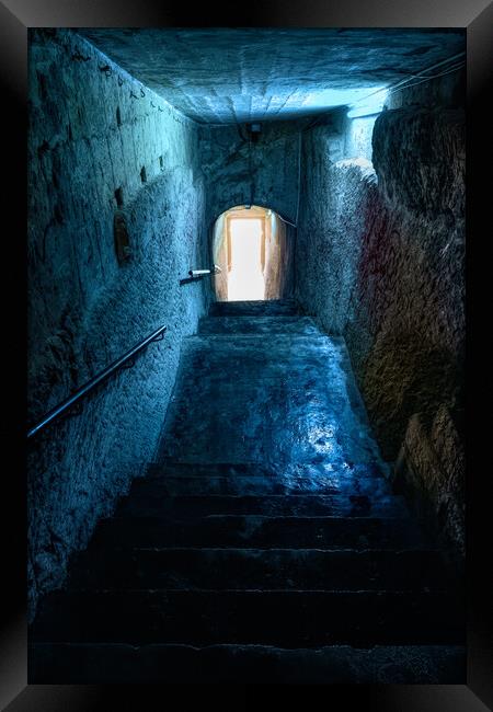 Mysterious Gloomy Passage With Stairs Carved In Stone Framed Print by Artur Bogacki