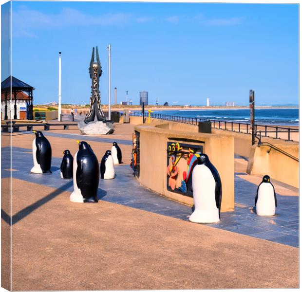 Redcar Esplanade Penguins Yorkshire Coast Canvas Print by Tim Hill