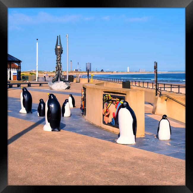 Redcar Esplanade Penguins Yorkshire Coast Framed Print by Tim Hill
