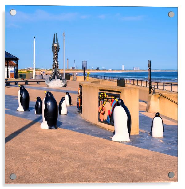 Redcar Esplanade Penguins Yorkshire Coast Acrylic by Tim Hill