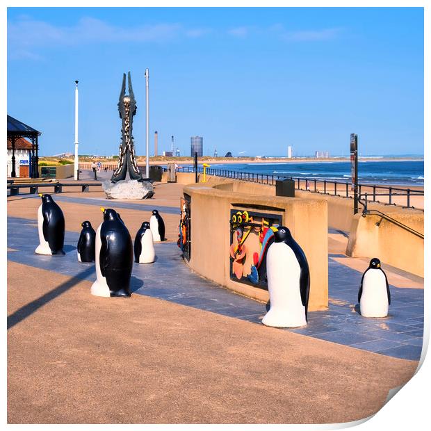 Redcar Esplanade Penguins Yorkshire Coast Print by Tim Hill