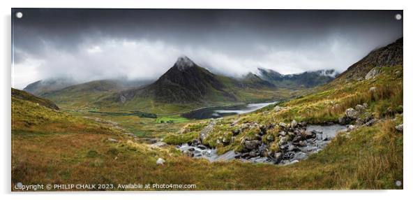 Mystical moody Tryfan mountain 894 Acrylic by PHILIP CHALK