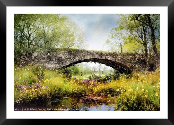 Bridge and Wildflowers Framed Mounted Print by Robert Deering