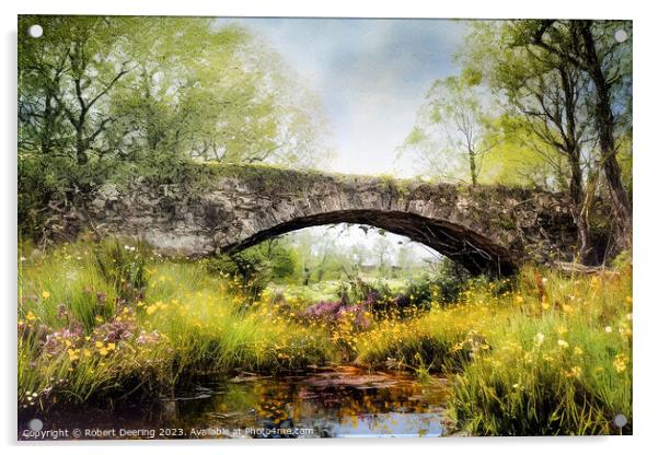 Bridge and Wildflowers Acrylic by Robert Deering