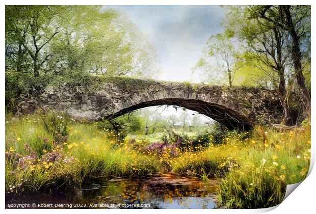 Bridge and Wildflowers Print by Robert Deering