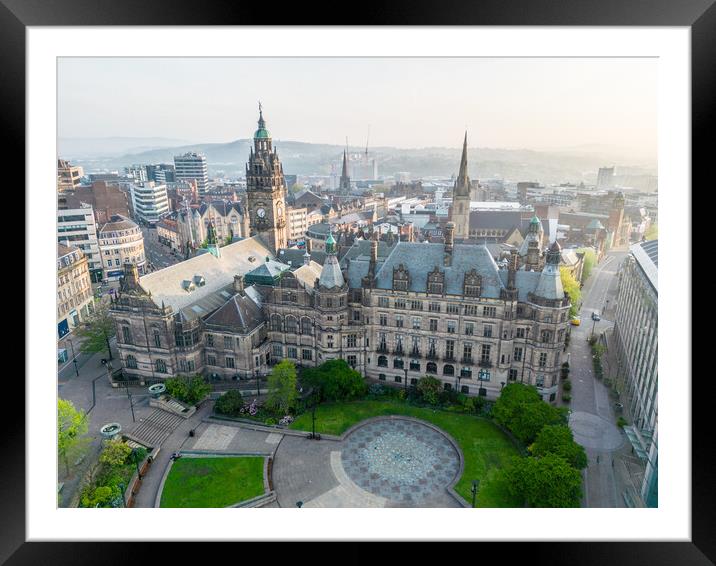 Sheffield Town Hall and Peace Gardens Framed Mounted Print by Apollo Aerial Photography