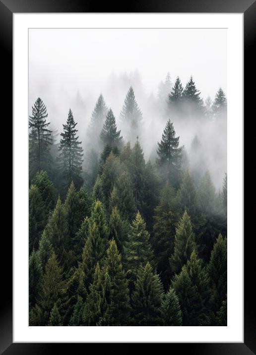 A misty morning in the forest, natural background. Ai generated. Framed Mounted Print by Joaquin Corbalan