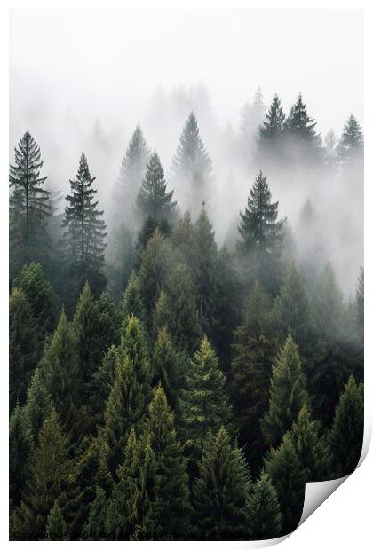 A misty morning in the forest, natural background. Ai generated. Print by Joaquin Corbalan