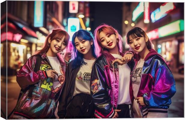 Dancer k-pop group, with modern neon lights. Ai generated. Canvas Print by Joaquin Corbalan