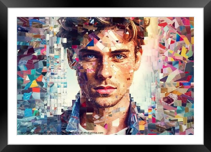 Conceptual portrait , human face is decomposed into colorful pixels. Ai generated. Framed Mounted Print by Joaquin Corbalan