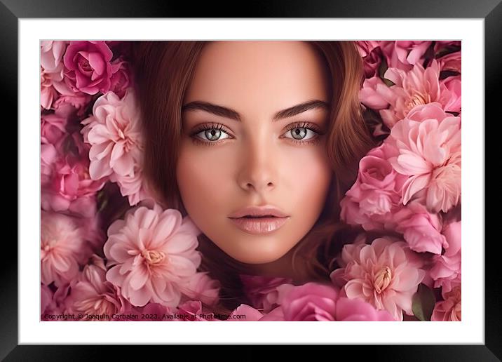 portrait of a young woman, her eyes filled with intensity and a touch of romance.. Ai generated. Framed Mounted Print by Joaquin Corbalan