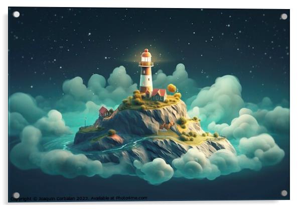 Behold a mystical island, bathed in moonlight, floating amidst a swirling cloud of steam. Ai generated. Acrylic by Joaquin Corbalan