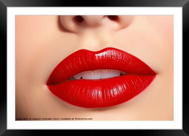 The sensual pose accentuates the allure of a beautiful woman, highlighting the captivating red lips. Ai generated. Framed Mounted Print by Joaquin Corbalan