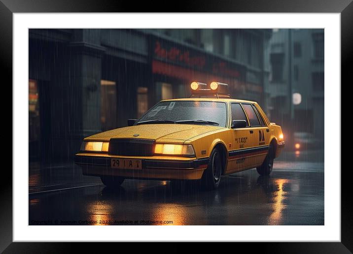 Modern futuristic ny taxi. Ai generated. Framed Mounted Print by Joaquin Corbalan