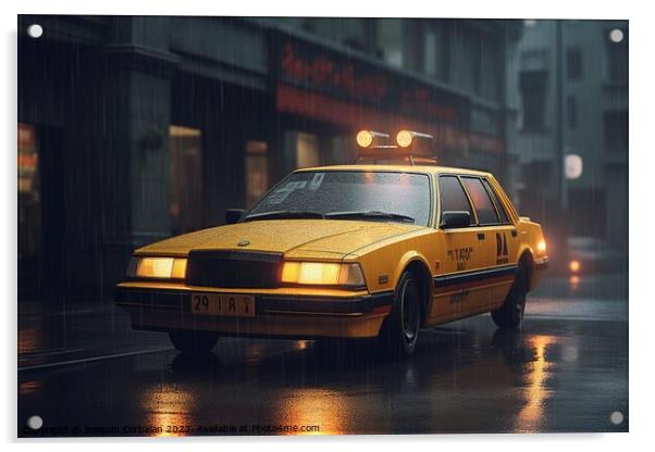 Modern futuristic ny taxi. Ai generated. Acrylic by Joaquin Corbalan