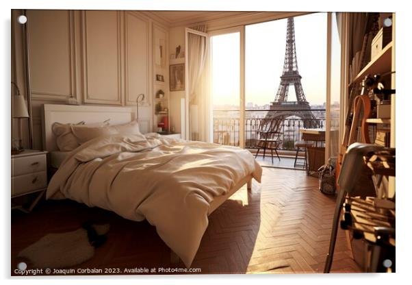 Luxurious room with views of the city of Paris. Ai generated. Acrylic by Joaquin Corbalan