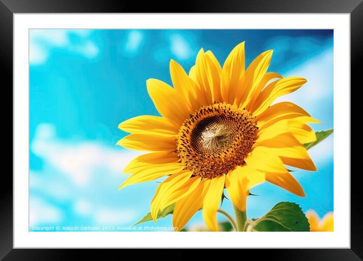 Bright and colorful sunflower in full summer sun. Ai generated. Framed Mounted Print by Joaquin Corbalan