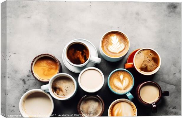Several cups of coffee seen from above, caffeinated as ergogenic Canvas Print by Joaquin Corbalan