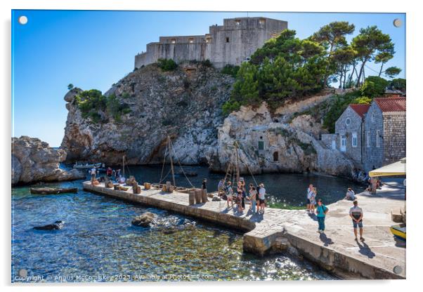 Lovrijenac Fortress and Kolorina Bay, Dubrovnik Acrylic by Angus McComiskey