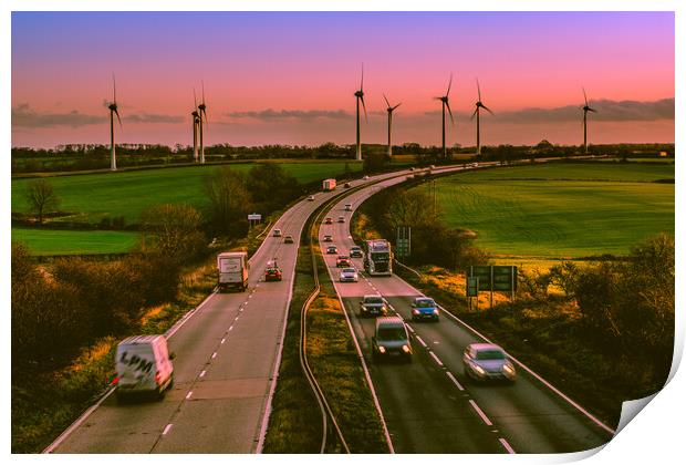 Sunset over a busy A46. Print by Bill Allsopp