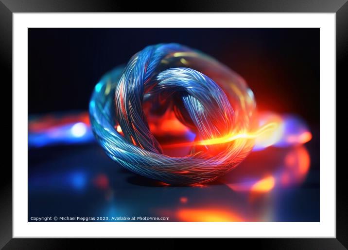 A big fiber optic cable emitting light created with generative A Framed Mounted Print by Michael Piepgras