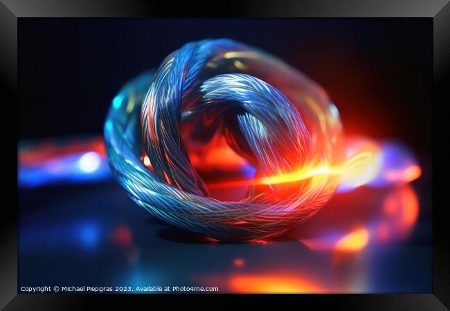 A big fiber optic cable emitting light created with generative A Framed Print by Michael Piepgras