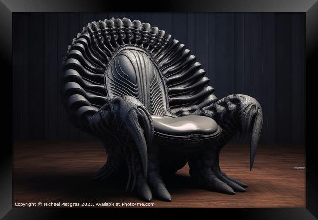 A chair in demonic industrial style created with generative AI t Framed Print by Michael Piepgras