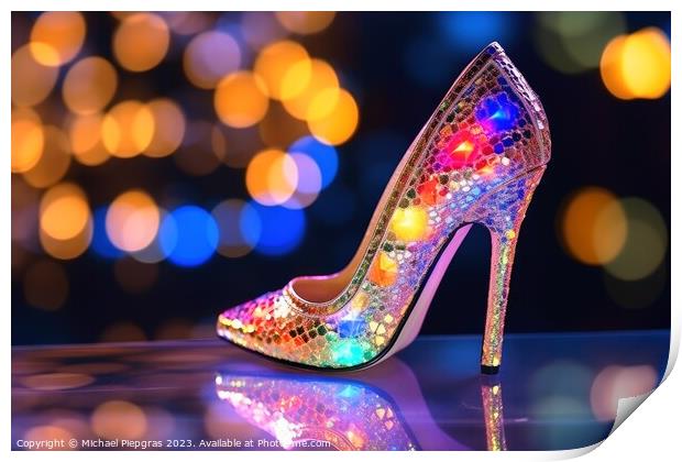 A high heel made of glass bokeh lights background created with g Print by Michael Piepgras