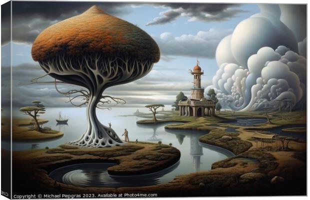 A surreal artwork of humans and landscapes created with generati Canvas Print by Michael Piepgras