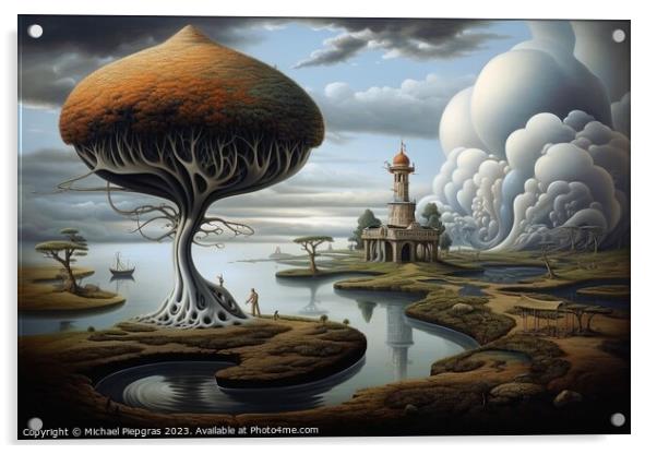 A surreal artwork of humans and landscapes created with generati Acrylic by Michael Piepgras