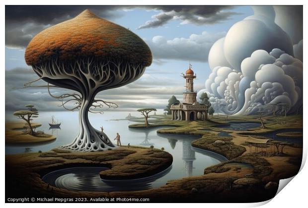 A surreal artwork of humans and landscapes created with generati Print by Michael Piepgras