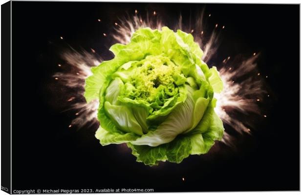 An exploding head of lettuce against a dark background created w Canvas Print by Michael Piepgras
