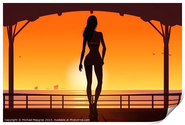 Artwork of a sexy woman wearing a bikini at the beach during sun Print by Michael Piepgras