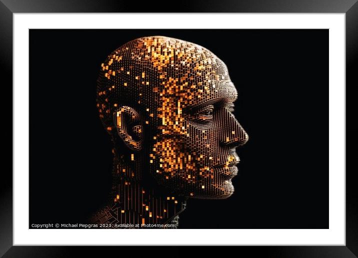Concept of a 3D human head made of pixels created with generativ Framed Mounted Print by Michael Piepgras