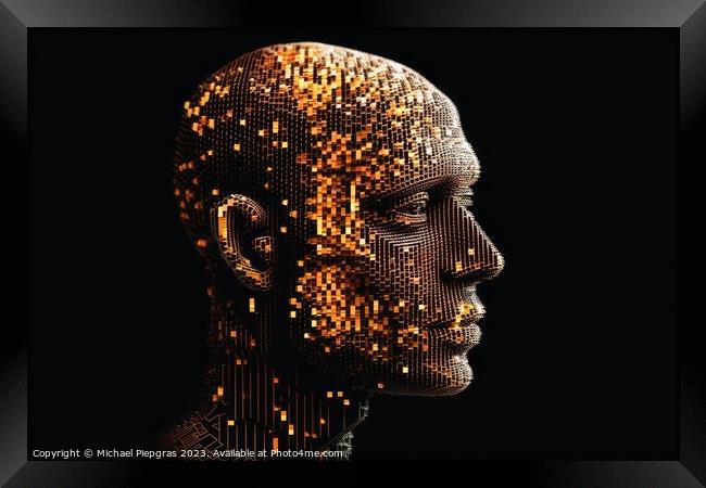 Concept of a 3D human head made of pixels created with generativ Framed Print by Michael Piepgras