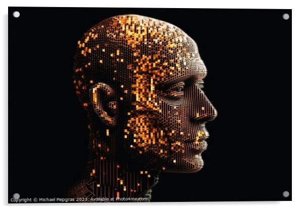 Concept of a 3D human head made of pixels created with generativ Acrylic by Michael Piepgras