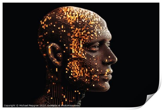 Concept of a 3D human head made of pixels created with generativ Print by Michael Piepgras