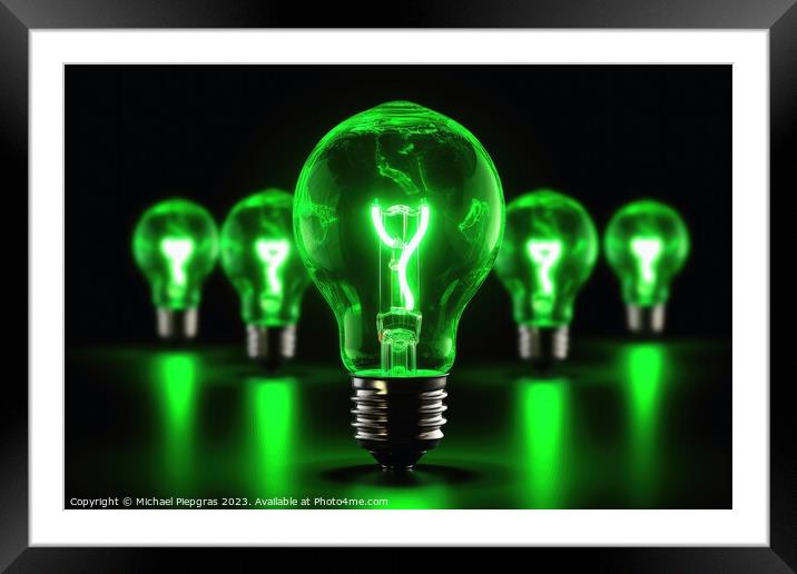 Green energy concept lightbulb created with generative AI techno Framed Mounted Print by Michael Piepgras