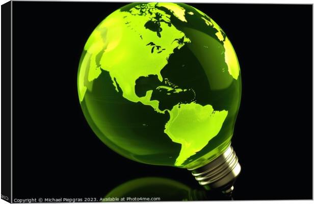 Green energy concept lightbulb created with generative AI techno Canvas Print by Michael Piepgras