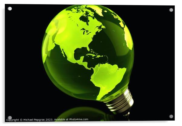 Green energy concept lightbulb created with generative AI techno Acrylic by Michael Piepgras