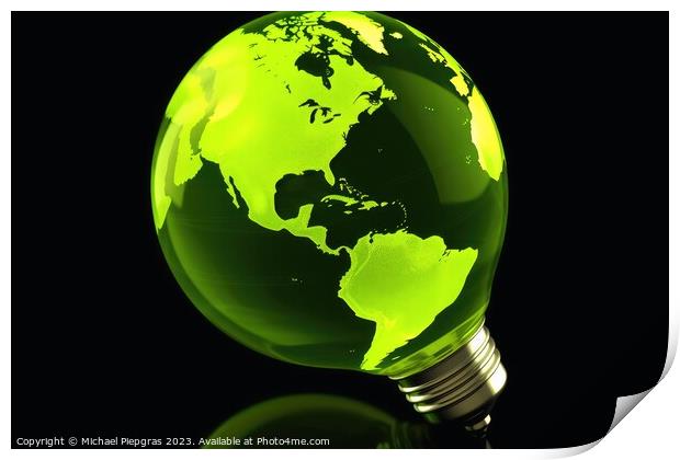 Green energy concept lightbulb created with generative AI techno Print by Michael Piepgras