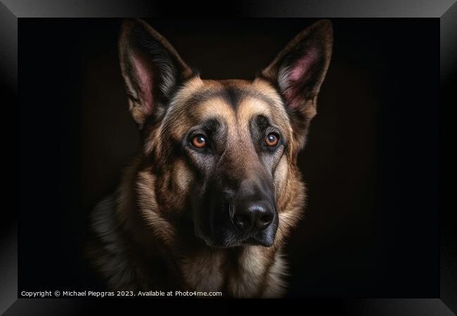 Portrait of a cute german shepherd dog created with generative A Framed Print by Michael Piepgras