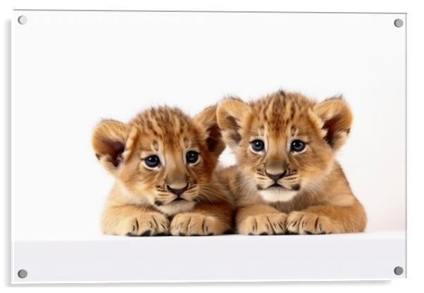 Two cute lion cubs on a white background created with generative Acrylic by Michael Piepgras