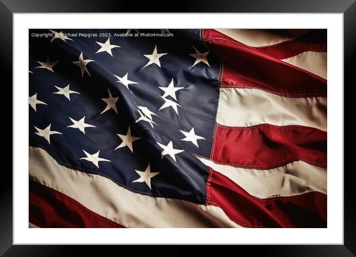 Usa flag in a dirty look created with generative AI technology. Framed Mounted Print by Michael Piepgras