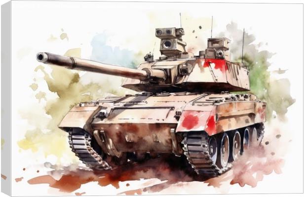 Watercolor of a tank on a white background created with generati Canvas Print by Michael Piepgras