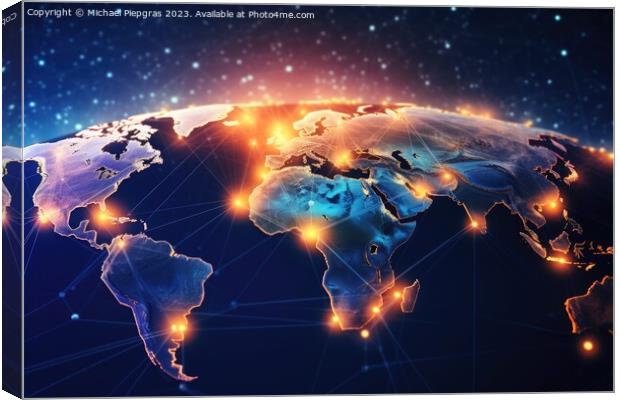 World map with network structures globalization concept created  Canvas Print by Michael Piepgras