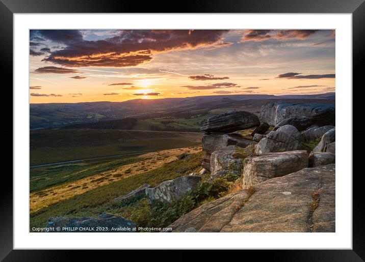 Stanage edge sunset 895 Framed Mounted Print by PHILIP CHALK