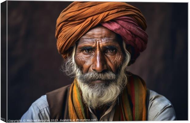 An old indian man portrait created with generative AI technology Canvas Print by Michael Piepgras