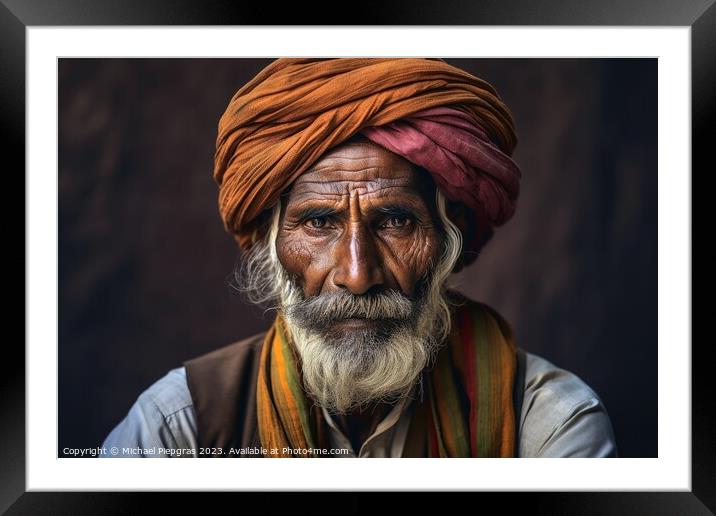 An old indian man portrait created with generative AI technology Framed Mounted Print by Michael Piepgras